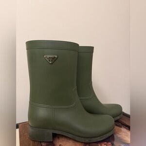 Authentic Prada Mid Calf Olive Green Rain Boots (SEE DESCRIPTION)
